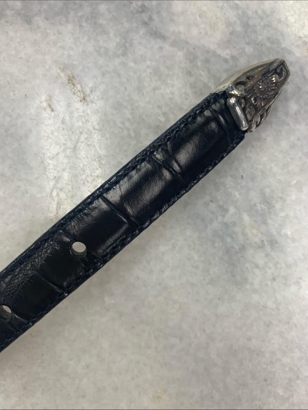 Brighton Black Croc-Embossed Leather Belt with Ornate Gold-Tone Buckle - Picture 3 of 4